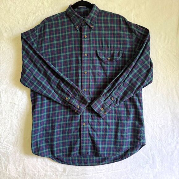 ORVIS Mens LS Button Down Shirt SZ L Blue-Green-Red Plaid Cotton & Wool Outdoors - Picture 2 of 11